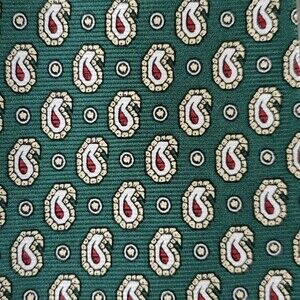 POLO RALPH LAUREN GREEN RED SILK PAISLEY SILK TIE